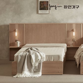 장인가구 로시 스탠다드 템바보드 LED 호텔식 수납 침대 SS 협탁2+라텍폼스7존독립