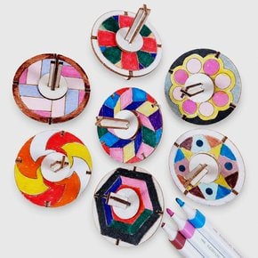 전통문양 나무팽이 만들기 7종 DIY 키트 어린이집 미술수업 전통문화 초등 방과후