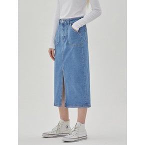 DENIM POCKET SLIT SKIRT LIGHT INDIGO