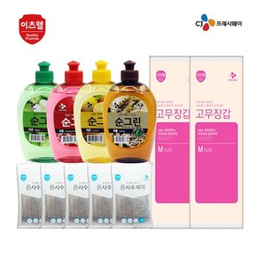 순그린 500ml 혼합 4개 + 고무장갑 2개+ 수세미 5개