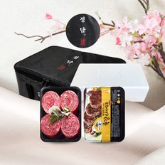 명품 횡성한우 정성가득 정육혼합세트 2호(1.2kg/ 불고기 600g, 떡갈비 300gx2팩)[아이스박스/정담보냉가방]