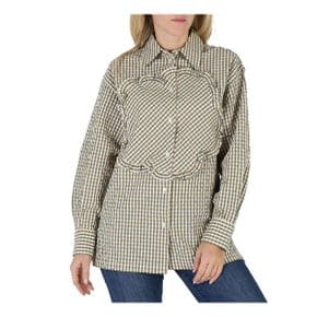 여성 깅엄 프린트 Boke 플라워 롱슬리브 긴팔 코튼 셔츠 브랜드 사이즈 38 (US 사이즈 6)
