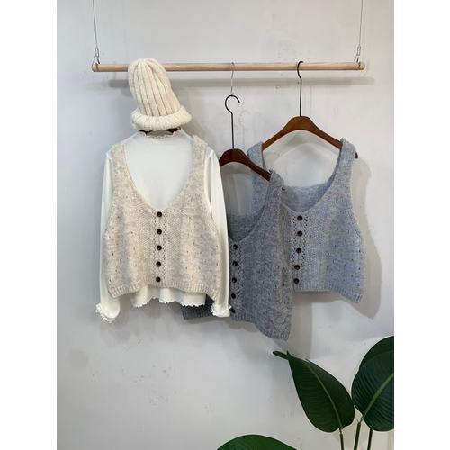 1 + 1/프리사이즈 도소 펀칭 단추 딥 브이넥 뷔스티에 니트 조끼 3color