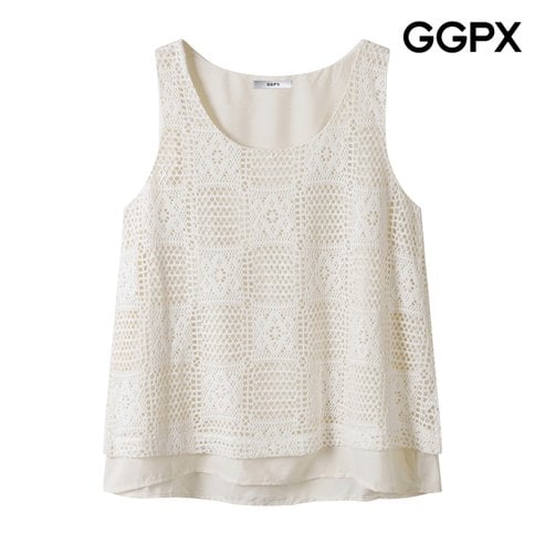 GGPX 자가드 톤온톤 레이어드형 슬리브리스 블라우스 (GP7SH061F)