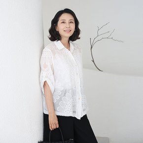 J31818 해바라기 자수 아사면 셔츠 60대 엄마옷