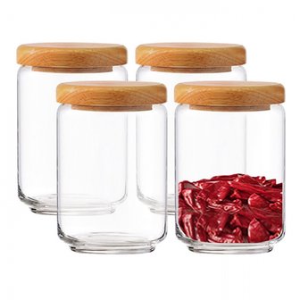  오션글라스 팝자 유리밀폐용기(wooden lid) 650ml 4개/유리투명용기/canister/ocean glass/B02523