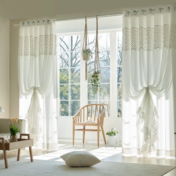 뷰하우스 리에나 레이스 이중 분리형 화이트 암막커튼 특대형