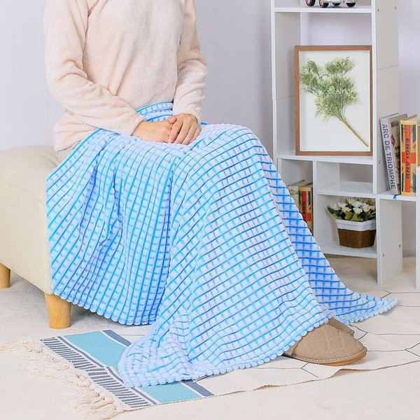 모던체크 극세사 무릎담요(블루)