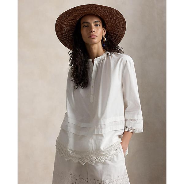여성 크로셰 트림 코튼 셔츠(WMPOSHTNDO21153100)