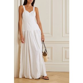 Bridgitte pleated pointelle-trimmed linen maxi dress 화이트 1647597348105946