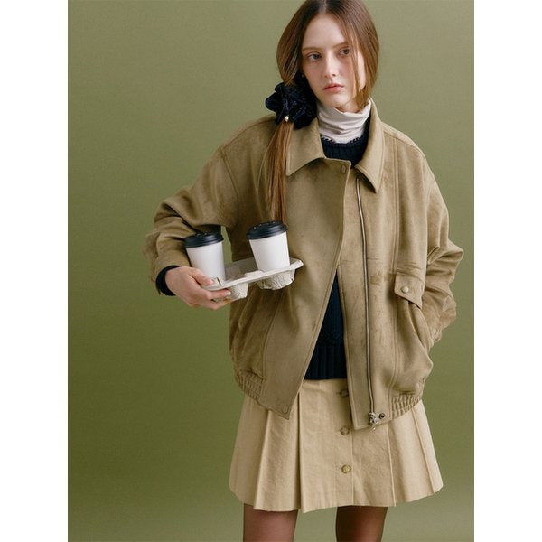 OVER-FIT SUEDE JUMPER (ash olive)