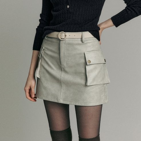 마쟈 페이크레더 아웃포켓 카고 미니 스커트(바지안감) ZC11QS400ON