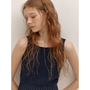 COTTON SLUB SLEEVELESS KNIT (NAVY)