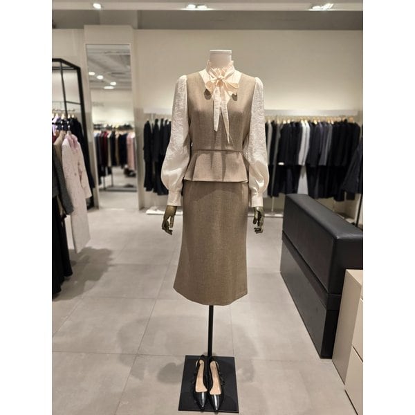 [파주점] 블라우스 배색 페플럼 원피스 JRAA0OP972