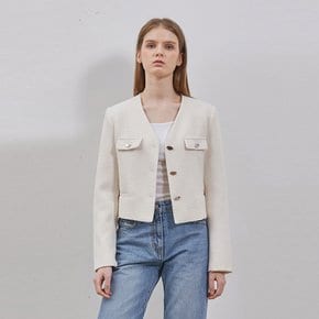 TWEED CROP BUTTON JACKET IVORY