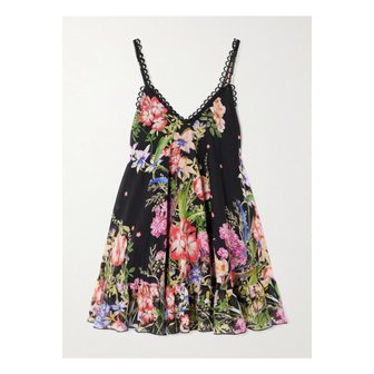 CHARO RUIZ 차로루이즈 릴리 러플 플로럴 프린트 코튼 혼방 보일 미니 드레스 블랙 46376663162890266