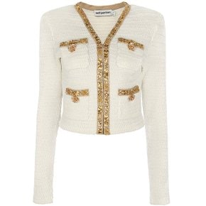 25SS 베이지 루렉스 크롭 니트 카디건 RS25 910C C