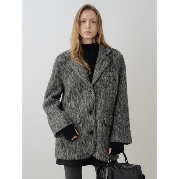 모헤어 클래식 버튼 하프자켓 CHARCOAL