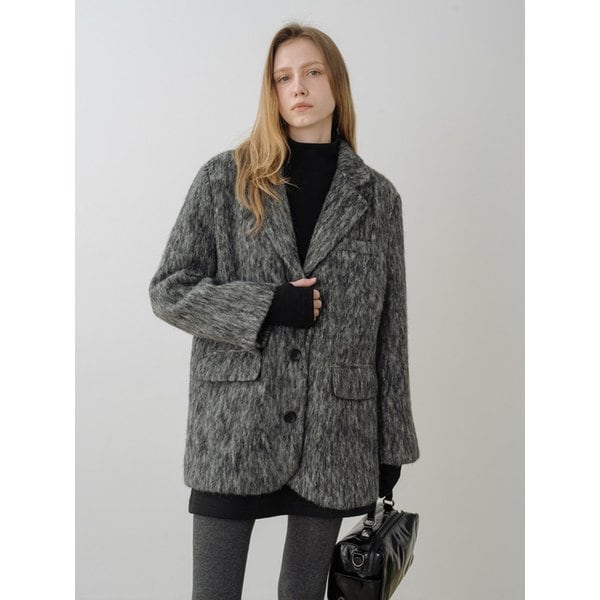 모헤어 클래식 버튼 하프자켓 CHARCOAL