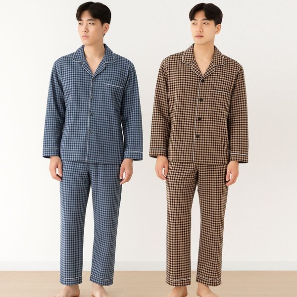 남성용 빅사이즈 기모 체크 상하세트 잠옷 겨울홈웨어