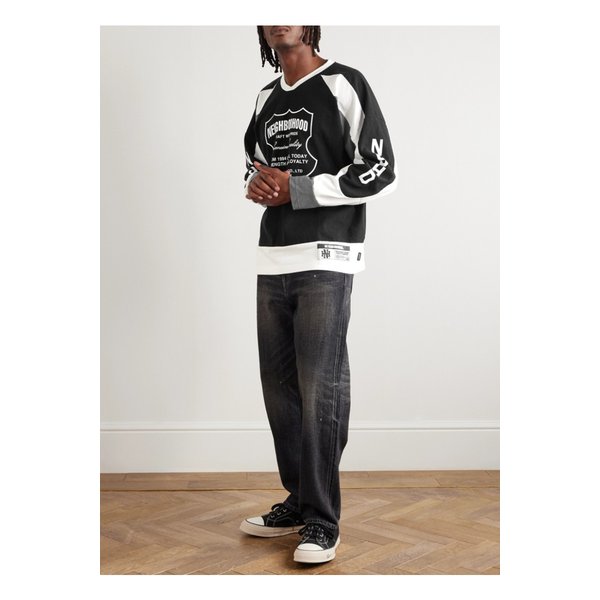 네이버후드 로고 아플리케 프린트 컬러블록 코튼 저지 티셔츠 블랙 46376663162915547