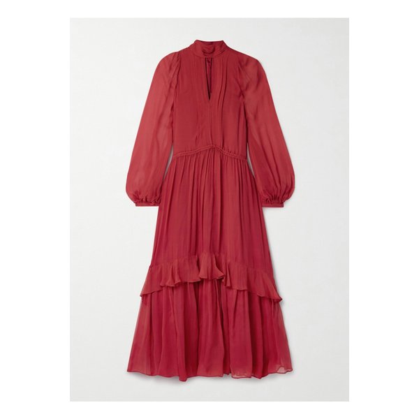 라 리뉴 컷아웃 개더 실크 크레퐁 미디 드레스 레드 1647597354768813