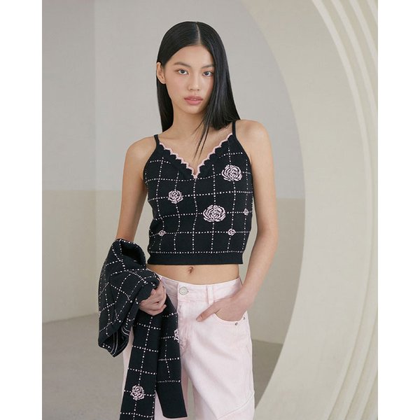 [시흥점] 여성 플라워 체크 자카드 뷔스티에 니트베스트 (ES1KV660)