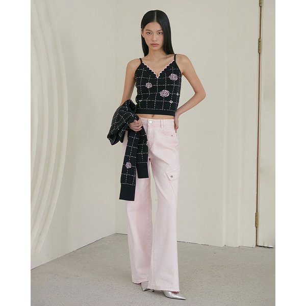 [시흥점] 여성 플라워 체크 자카드 뷔스티에 니트베스트 (ES1KV660)