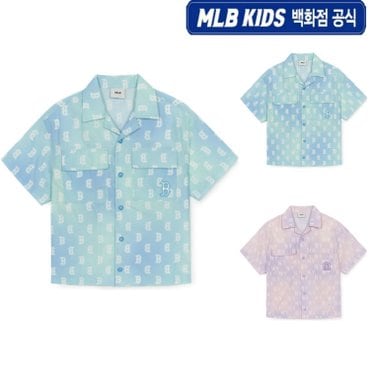 MLB키즈 [백화점 공식]25SS  오로라 모노그램 우븐 반팔셔츠 뉴욕양키스 7AWSM0453 (2color)
