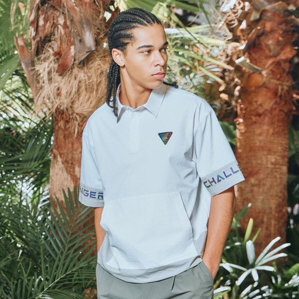 [부산점] 컬러블록킹 용출사 남성 셔츠형 반팔 우븐탑 화이트_CHD2MWT0214WH