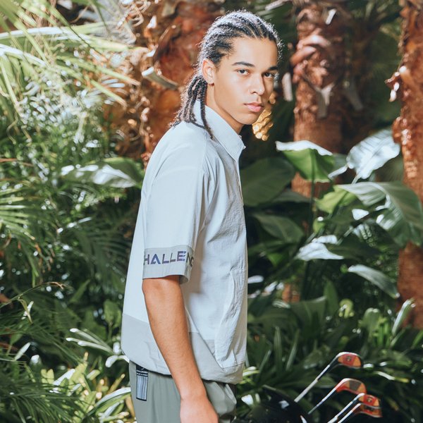 [부산점] 컬러블록킹 용출사 남성 셔츠형 반팔 우븐탑 화이트_CHD2MWT0214WH