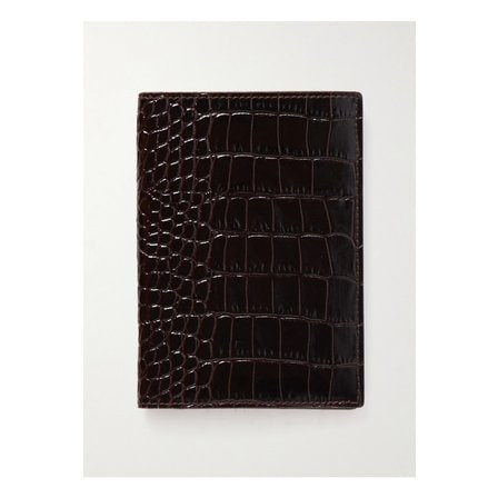 SMYTHSON 마라 크로커다일 이펙트 가죽 여권 커버 블랙