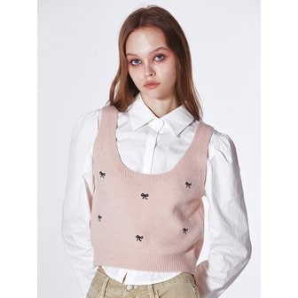 쿨키튼 [8/11이후 순차적발송] Ribbon Embroidery Knitted Bustier Set (PINK)