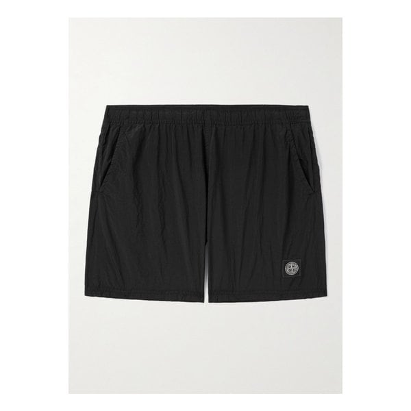 스트레이트 미드 렝스 로고 아플리케 나일론 메탈 스윔 쇼츠 46376663162906330