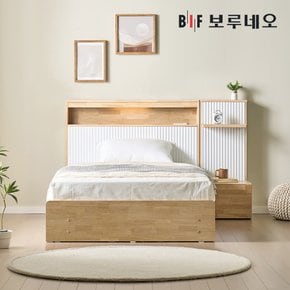 [착불]베뉴Po 3서랍 원목 침대 템바보드 호텔 LED 수납 프레임 협탁 세트 SS