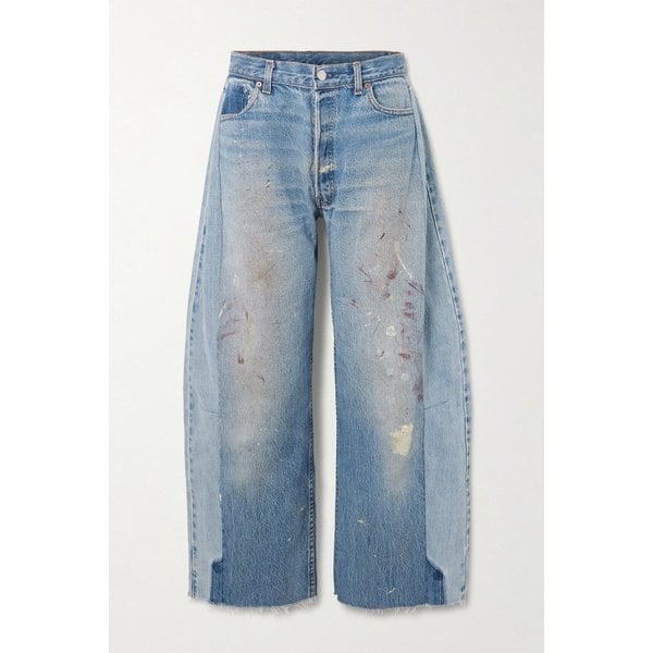 비사이드 라쏘 디스트레스드 크롭 미드라이즈 와이드 진 라이트 데님 46376663163047283