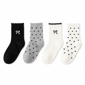 여아 프레피 감성 중목 양말 4종 세트 데일리 코디삭스