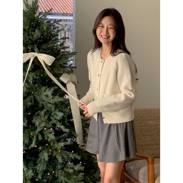 Boucle Puff Sleeve Cardigan Cream AT5SWF023CR