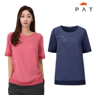 PAT [PAT여성] 여성 메쉬 배색 티블라우스_1H45362