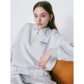 PARIS Half Zip Up Sweatshirt White Melange