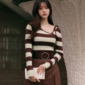 CUT OUT RIBBON BOARDER KNIT BROWN