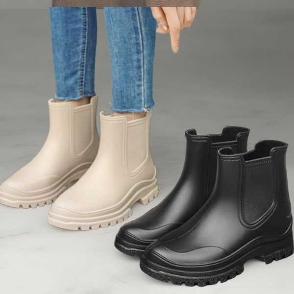 [옷자락] 여성 여름 방수 미끄럼 방지 청키솔 단색 숏 레인부츠