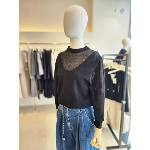 [여주점] (JJ 지고트) 여성  시스루 배색 백 버튼 풀오버 니트 GR4A1POR41