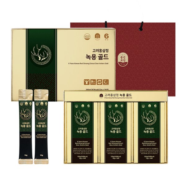 6년근 고려홍삼정 녹용 골드 홍삼스틱 12g x 30포 선물세트/쇼핑백포함