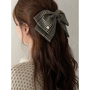 Hound Check Big Ribbon Barrette [Brown]