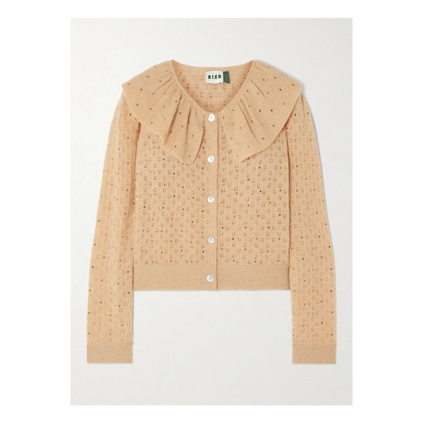 젤레나 크리스털 장식 러플 포인텔 니트 가디건 베이지 46376663162836980