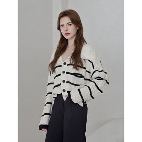 빅 카라 스트라이프 니트 가디건 GBFKN008P _P346521247