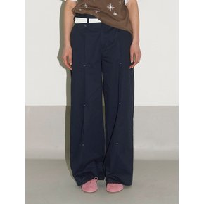 PINTUCK COTTON PANTS / navy