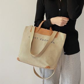 튼튼한 캔버스 레더배색 캐주얼 토트 숄더 에코백 학생쇼퍼백 빅사이즈쇼퍼백