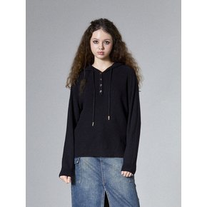 Button Up Knitted Hoodie (BLACK)